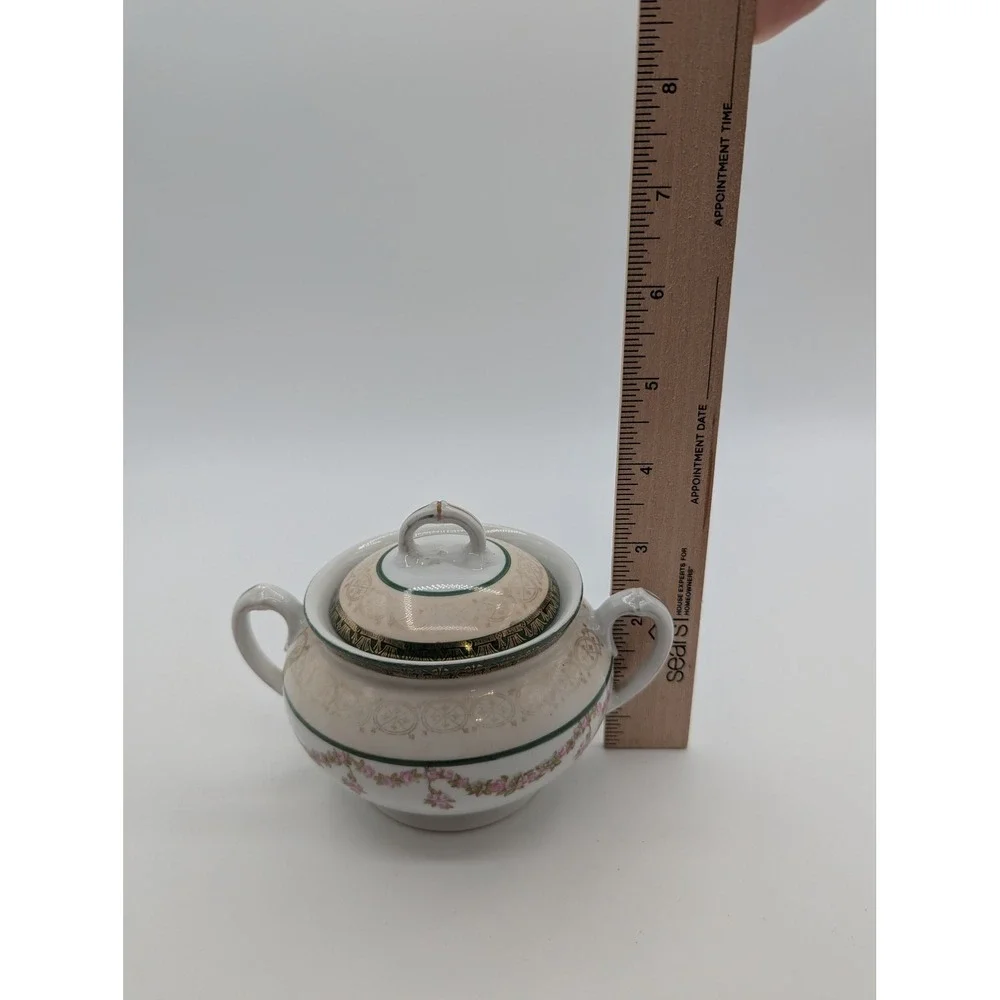MZ Austria‎ Habsburg Sugar Bowl with Lid Pink Floral Gold Gilt Vintage